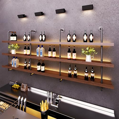 Étagère à vin murale LED et bois rustique pour cuisine