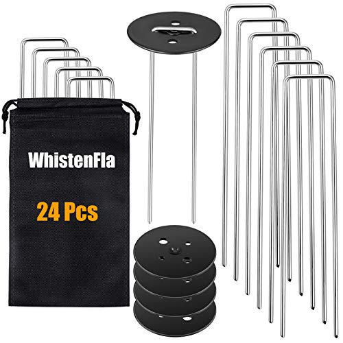Galvanized Landscape Staples, 6\" Heavy-Duty Gauge Galvanized Stakes Ground Landscape Pins, 20Pcs U-Shaped Weed Fabric Staples with 4 Mats, for Poly Sheeting, Moisture Barrier Tape, Weed Mat Fabric