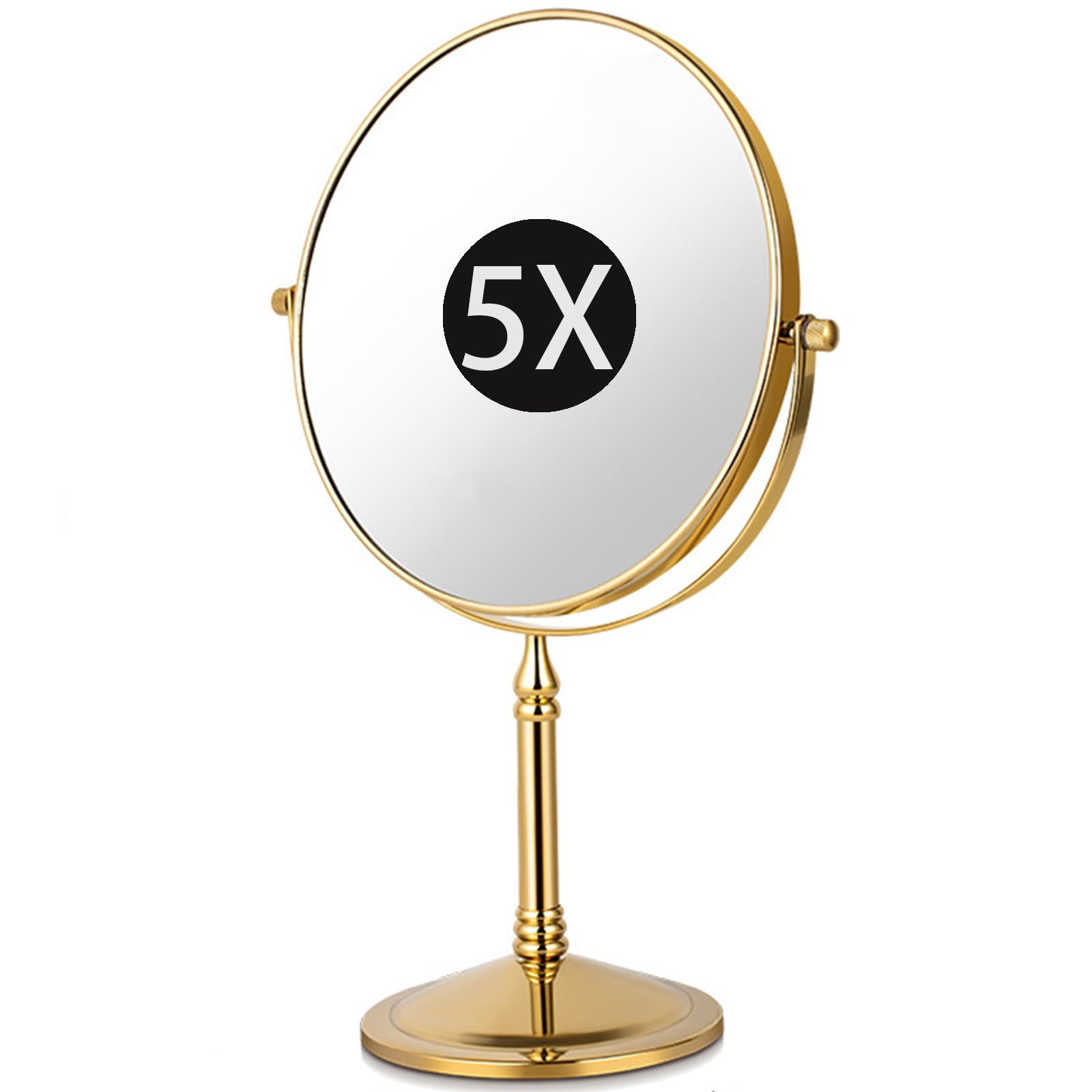 SXFSDOU 8" Standing Magnifying Makeup Mirrors, 360° Swivel Desktop Double Sided Vanity Mirrors with Stand for Bathroom,Gold,5X