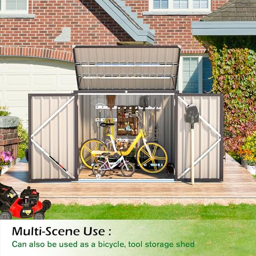 Image of AECOJOY Trash Can Storage Shed Outdoor, 46 Cu.Ft Outdoor Garbage Can Storage Shed, Horizontal Storage Cabinet Waterproof, Bicycle Sheds & Outdoor Storage Clearance in Brown