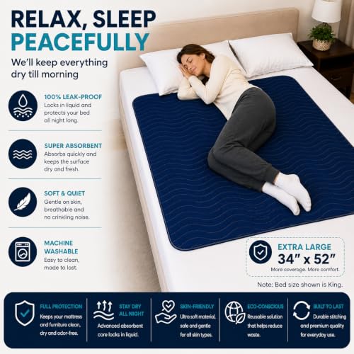 Image of DURAMEG Reusable Underpads 34x52 (2 Pack) Washable Bed Pads for Incontinence Adults, Waterproof Mattress Protector, Puppy Pads Washable, Heavy Absorbent, Leakproof, Non Slip Backing
