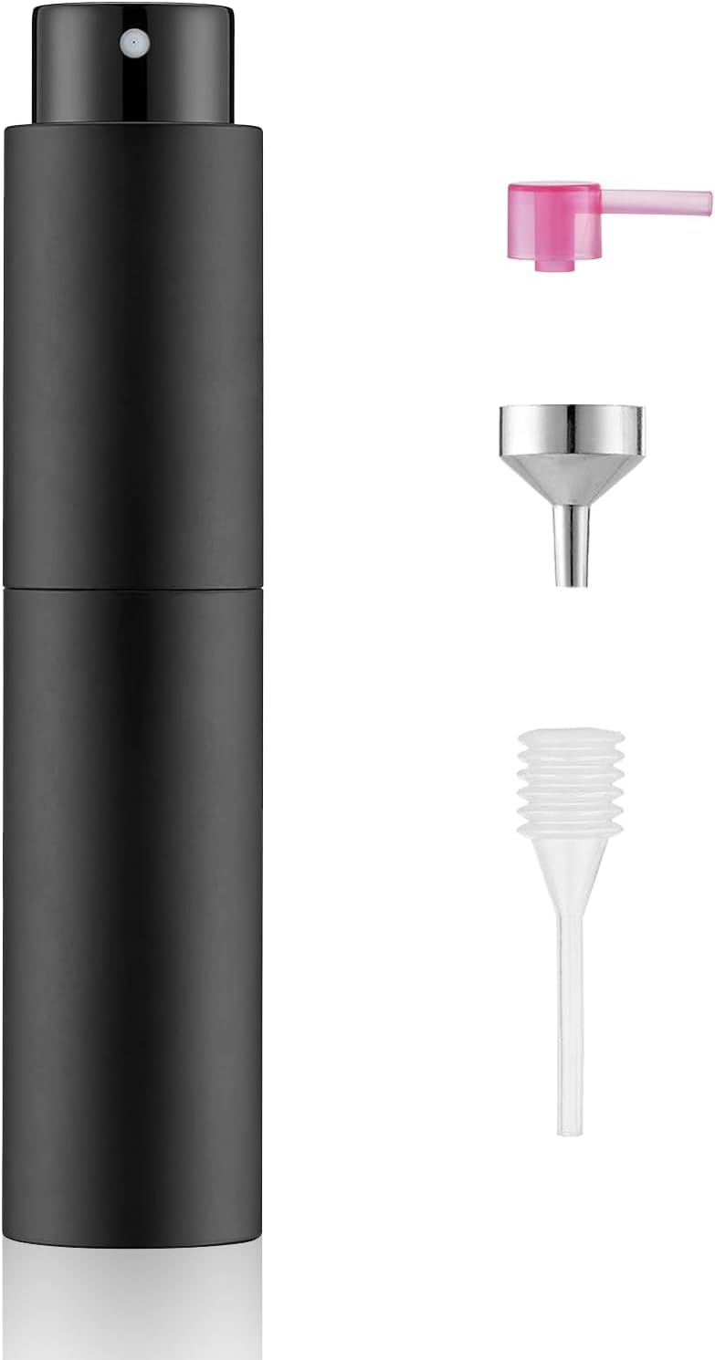 Tekson 10ml Travel Perfume Atomizer Refillable, Mini Cologne Spray Bottle Empty, Small Aftershave Sprayer for Dispenser (Black)