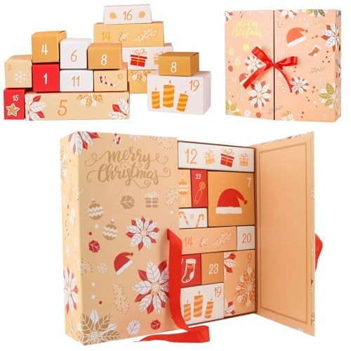 Calendrier de l'Avent, Boîte de Calendrier de L'Avent, 24 Boîtes à Remplir Cadeau De Noël, Calendrier de L'Avent À Remplir Boîtes de Calendrier de Compte à Rebours de Noël (Jaune)