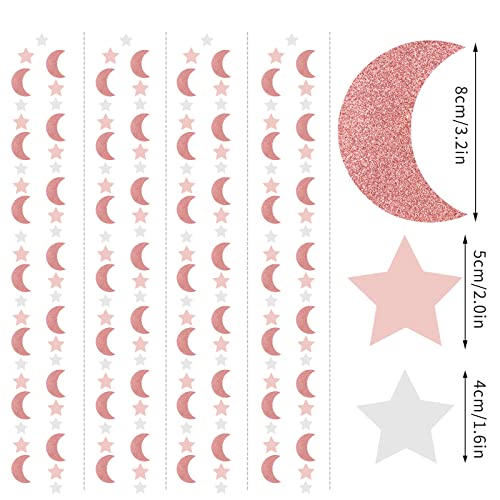 Image of Pink Rose-Gold Moon-Star Party-Decorations Garland - 52Ft Twinkle Little Star Hanging Decoration Streamers Banner, Eid Ramadan Mubarak Decoration Birthday Wedding Baby Shower Party Decor Panduola