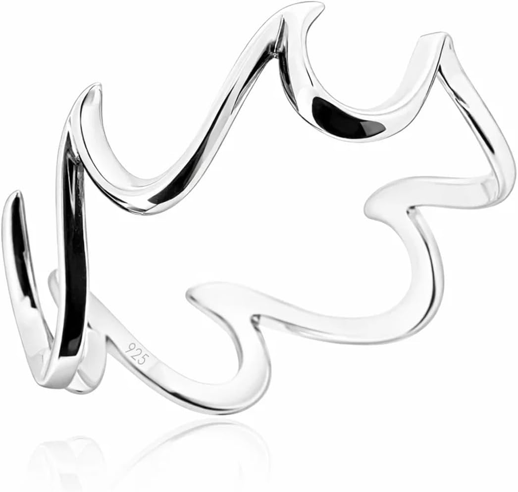 SOVATS 925 Sterling Silver Abstract Wave Thumb Ring, Modern Sculptural Statement Band for Women