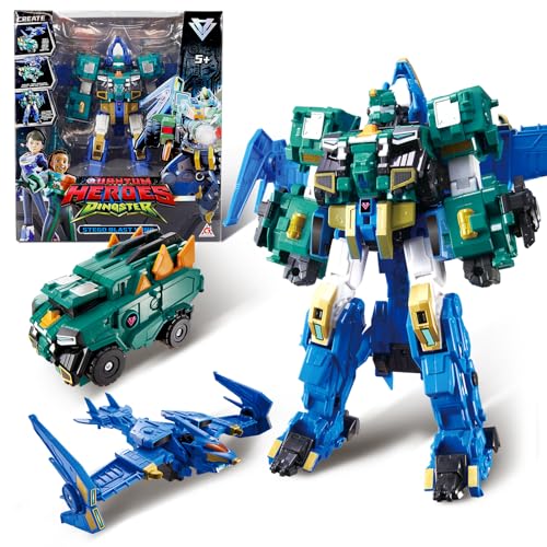 QUANTUM HEROES DINOSTER Robot Transforming 3 en 1 Stego Blast Wing, 11,81 pouces, Jouets Transformable pour enfants, Jouets Transforming Chariot Dinosaure Robot pour...