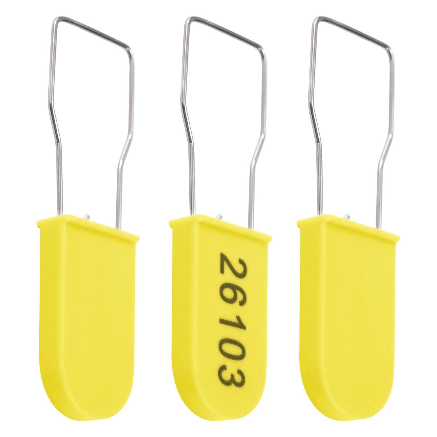 Plastic Padlock Security Seals with Metal Wire Numbered Anti Tamper Tag Pack of 100, Yellow (Yellow) (SRR-10E-GREEN100)