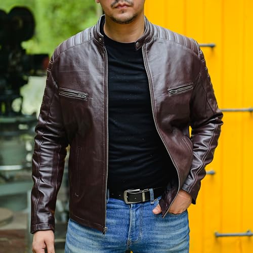 Jild Timeless Classic Leather Jacket Men - Biker Style Real Lambskin Café Racer Vintage Look Motorcycle Jackets for Men4