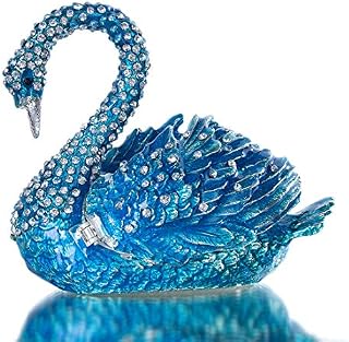 YU FENG Blue Swan Animal Jewelry Trinket Box Hinged Collectible Figurines for Home Decor