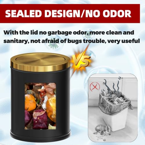 LEASYLIFE 4Gal Black and Gold Bathroom Trash Can,Swing Lid by LEASYLIFE - Used condition - Image 4