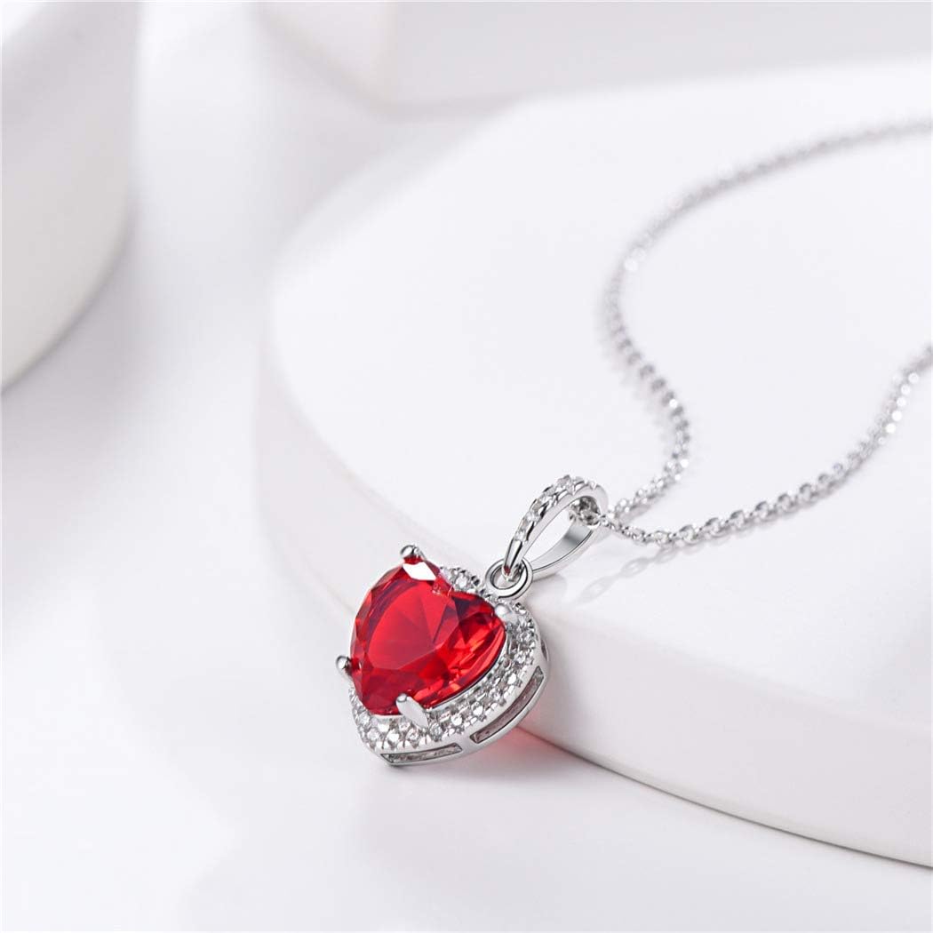 ChicSilver 925 Sterling Silver Shape of My Heart Birthstone Pendant Necklace For July Women Simulated Ruby Birthday Jewelry - Image 3