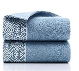 2 Pack Cotton Hand Towels,100% Cotton Face Towels, Durable Highly Absorbent Soft Washcloth Towel for Premium Luxury Spa Hotel Bathroom, Camping, Gym （14 x 30 Inch (Maoj-lassical Blue)