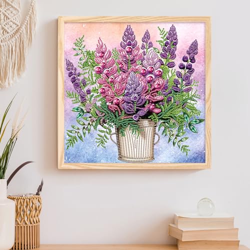 Image of Diamond Art Painting Kits for Adults, 5D Special Shape Crystal Rhinestone Diamond Painting, Potted Lavender Flower Design, DIY Diamond Art Kits for Beginners, Home Wall Decoration Gift, 12x12 Inch