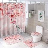 INSFBRB Beautiful Pink Color Flamingo 4 Pcs Shower Curtain Sets,Tropical Birds Romantic Cute Flamingo Abstract Art Bathroom Decor Accessories with 12 Hooks