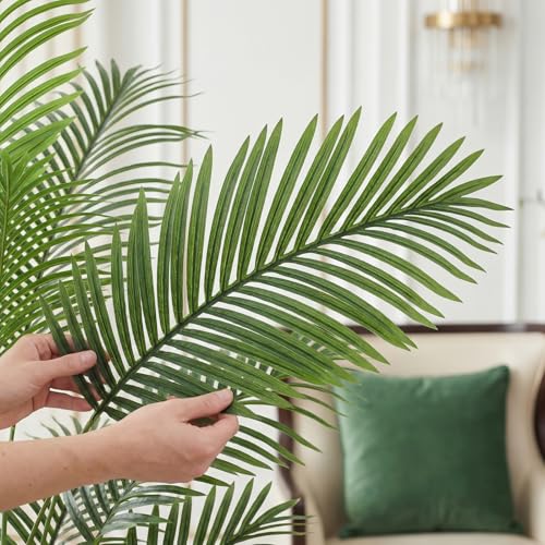 Image of 7ft Artificial Palm Tree with White Planter - Tall Fake Palm Tree Indoor Fake Tropical Plant for Home Office Living Room Bedroom Modern Decor