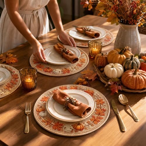 6pcs Thanksgiving Themed Woven Round Placemats, Farmhouse Table Decor - image 5