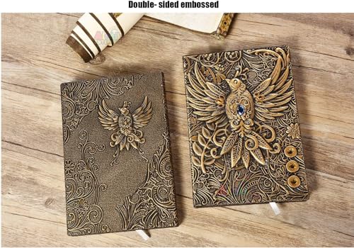 Image of Alokik Enterprise 3D Phoenix Bronze Dnd Vintage Leather Journal Writing Notebook With 200 Pages A5 Antique Handmade Diary,Travel Diary & Notebooks To Write In, Gift For Unisex