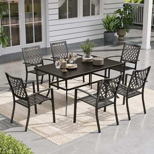 Image of Sophia & William Patio Table and Chairs Set, Outdoor Dining Set for 6, 7 Piece Metal Patio Furniture, 60 inch Black Rectangular Table(Diamond)