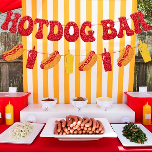 Image of Hot dog Bar Banner Hotdog Birthday Party Supplies for Children Kids Sausage Bday Happy Hot Dog Day Party Decorations