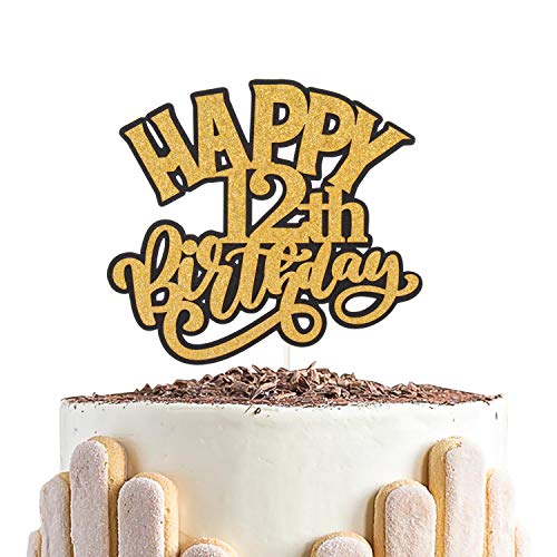 Glitter Happy 12th Birthday Cake Topper for Boys Girls 12 Twelve Years Old