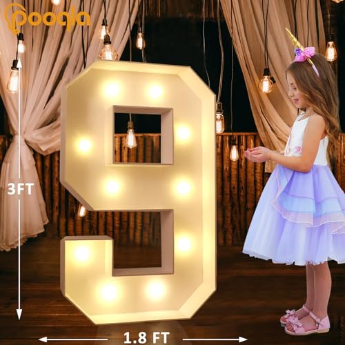 Image of Pooqla 3 FT Light Up Number 9 for 9th 19th Birthday Decorations, Large Marquee Number with Cool White Warm White LED Lights 9th Birthday Decorations for Girl Boy, Wedding Anniversary Party Decoration