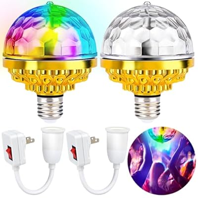 VAIPI 2 Pack Disco Ball Light Disco Ball Diffuser Colorful Rotating Magic Ball Lamp Bulb Rotating Stage Plug in Rotating Stage Lights with E27 Sockets LED DJ Strobe Lights 6W RGB Projector Effect Lamp