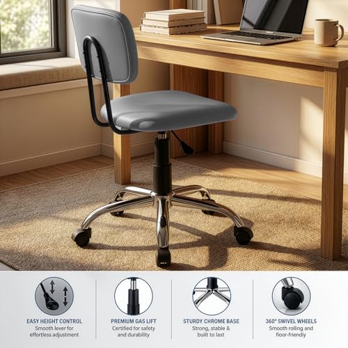 Image of DIYA Seating Vibe Square Rolling Stool (1 Year Warranty) with Comfortable Backrest Height Adjustable & Revolving Swivel Stool Chair for Study Office and Regular Work - Grey (44 inchx47 inchx85 inch)