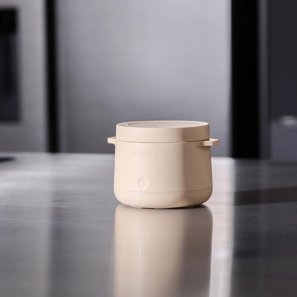 LIINI® 2.0 PRO Breiwärmer beige – Akku Babybreiwärmer, 50W, 10'000 mAh, Erwärmen per Knopfdruck, IP66, auslaufsicher, Edelstahlplatte, BPA-frei, USB-C Aluminiumkabel