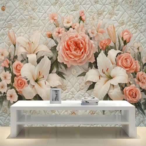 Papier peint fleurs lys 3D rose intissé de qualité supérieure - 6