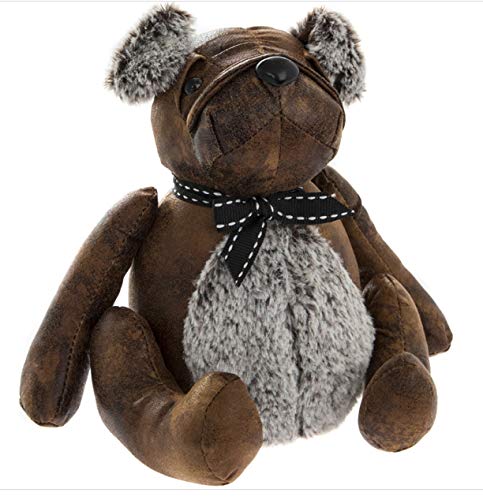 Belle butée de porte en simili cuir style rustique en forme d'animal avec fausse fourrure (chien)