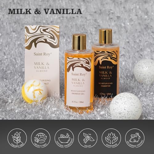 Image of Spa Gift Basket, beauty bath kit Mother Day Gifts for Women, Bath and Body Almond Milk Vanilla Spa Gifts for Women, Bath Gift Set Christmas, Scent Lotion, Lip Mask, Birthday Holiday Bridal Shower
