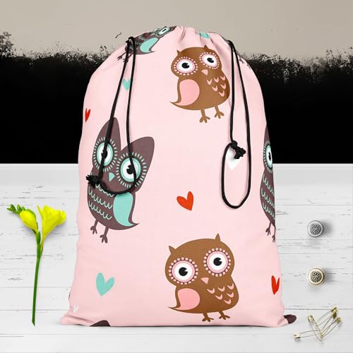 Image of ArtzFolio Owls & Hearts | Reusable Sack Bag | Bag for Gym, Storage, Vegetable & Travel