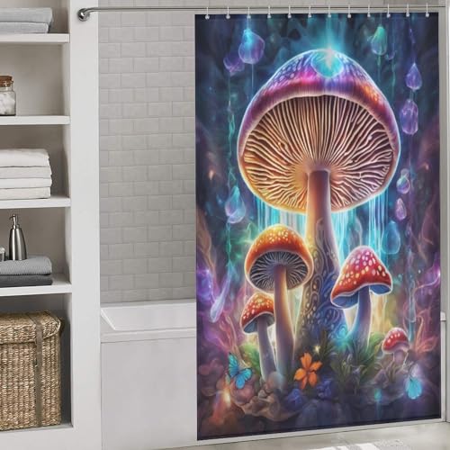 Rideau douche tissu champignon imperméable 140x183cm pour baignoire