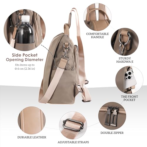 Image of PINCNEL Women Medium Backpack Purse Waterproof Nylon Anti-theft Rucksack Lightweight Shoulder Bag Mocha