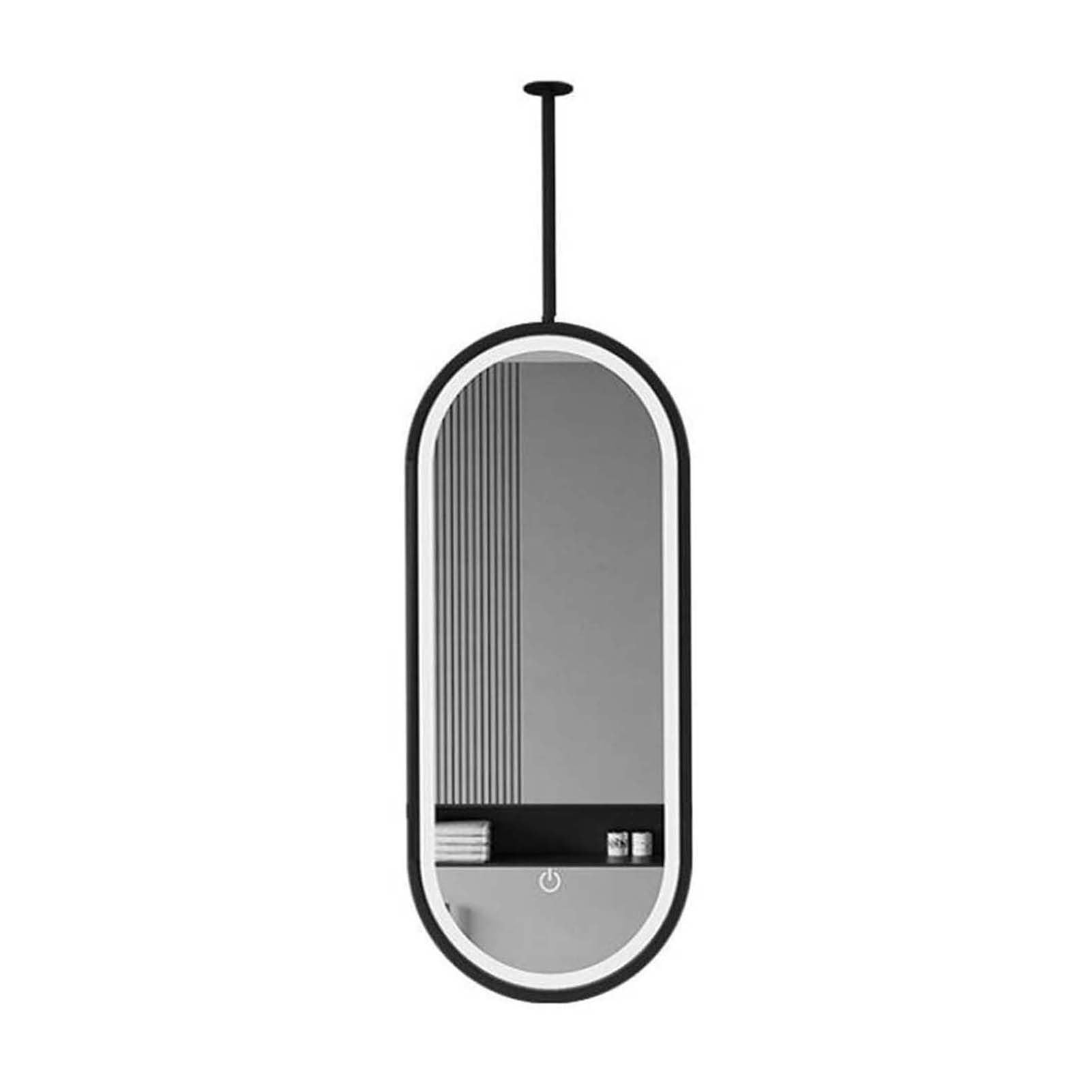 MESOVFCA Ceiling-Mounted Floating Mirror with LED Light, Vanity Shaving and Makeup, 3-Color Dimmable, Metal Frame(Black,50x90cm)