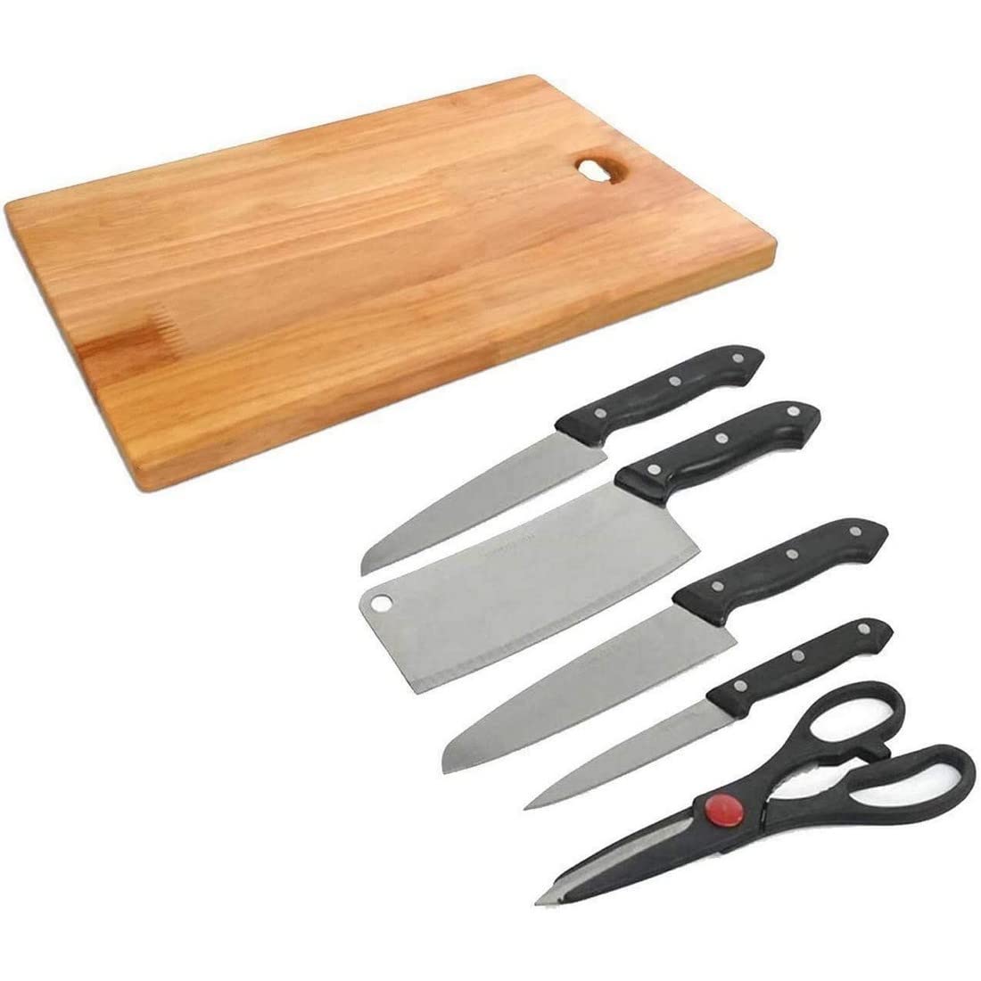 SAI MARTSai Mart Deal Wooden Chopping Board With Knife Set And Scissor, 6 Piece Stainless Steel Kitchen Knife Knives Set With Knife Scissor