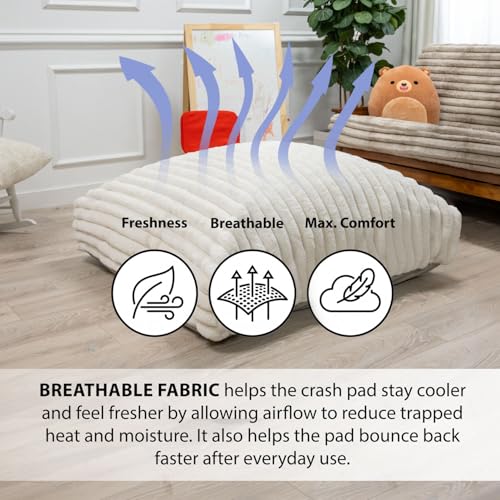 Image of Matini Home Large Crash Pad - High-Density Foam Floor Landing Mat with Washable Cover, Professional Gymnastics Training Equipment for Impact Support, Jumping and Lounging - White Ivory, 48 inch X 48 inch