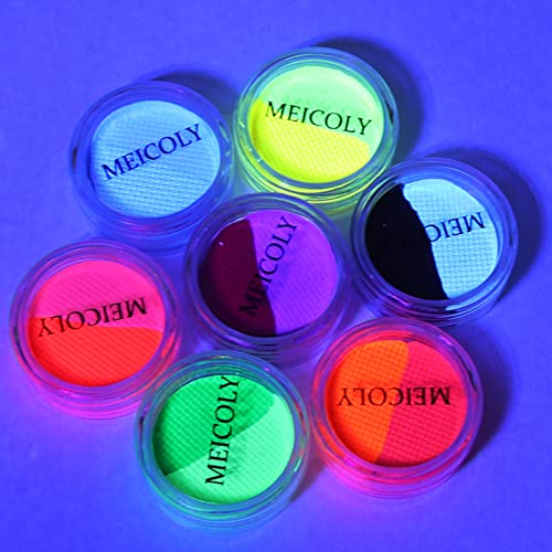 Meicoly Water Activated Eyeliner 14 Colors, Christmas Neon Rainbow Face Paint,7 Cakes Duo Color Halloween Hydra Liner,Matte Graphic Eyeliner, Uv Glow Fluorescent Blacklight Black White Body Paint #TOP7