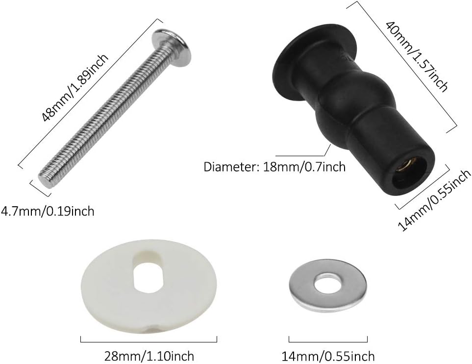 SelfTek 4 Pack Hinge Bolt Screws Toilet Seat Fixings Fix Expanding Rubber Top Nuts Screws Mount Seat Hardware Replacement Parts Kit
