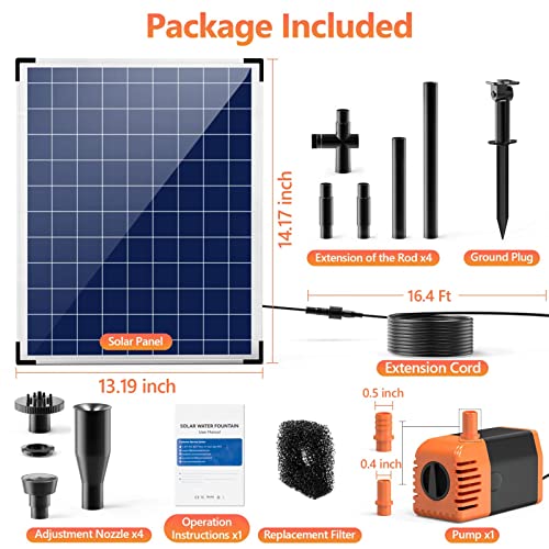 Antfraer Solar Water Pump Fountain, 25W Solar Fountain Pump 410Gph+ Flow Adjustable, Submersible Solar Water Fountain Kit For Pond Fish Pond Garden Waterfall Hydroponics Aquaculture Pool #TOP6