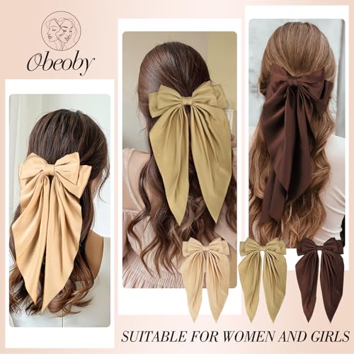 6 Pcs Long Big Satin Hair Bows Bulk for Women & Girls