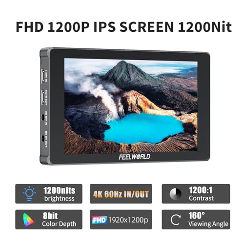 Image of FEELWORLD F7 Plus 7 Inch 1200nit High Bright HDR Touch Screen (1920x1200 FHD), 4K HDMI 2.0 60Hz in /Out, 3D LUT Peaking Focus, 6600mAh Battery, Protective Case & F970 Install Kit for DSLR Camcorder