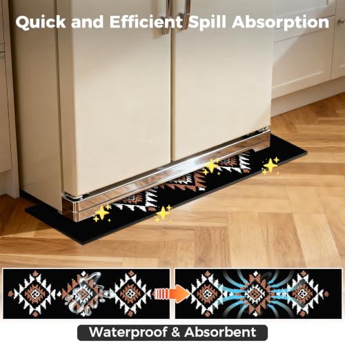 Image of Fridge Mat - 9.1 inch x 38.6 inchRefrigerator Mats with Water Absorbent, Leak-Proof Rubber Backing, Easy to Clean, Bohemian Design, Protect Floors from Spills (Diamond)