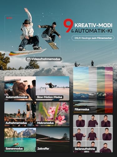 NBD 8K Digitalkamera 64MP mit Autofokus & 16X Zoom, F1.8 Nachtsicht, WiFi – Leichtes 500g Vlogging Kit inkl. 64GB Karte + 2 Akkus (Schwarz) – Bild 5