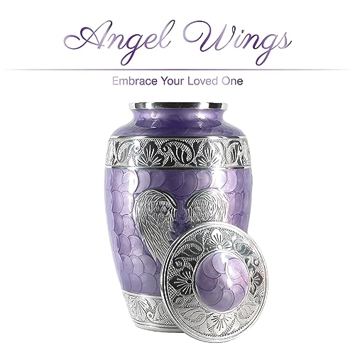 Image of Purple Urn for Human Ashes Adult Female and Male - Elegant Large Cremation Urns with Angel Wings, Decorative Funeral Memorial Burial Urn