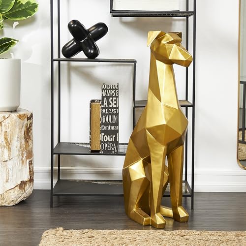 Estatua decorativa de perro poliresina 9" x 11" x 30" oro miniatura 5