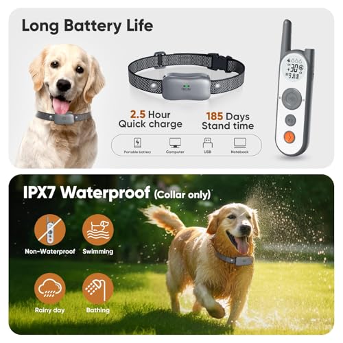 Htcuto Wireless Dog Fence System for 2 Dogs Electric Wireless Fence for Dogs with 2 Collars 856 Acre Outdoor Boundary Portable Safe Pet Containment System Large Medium Dogs Training Collar with Remote