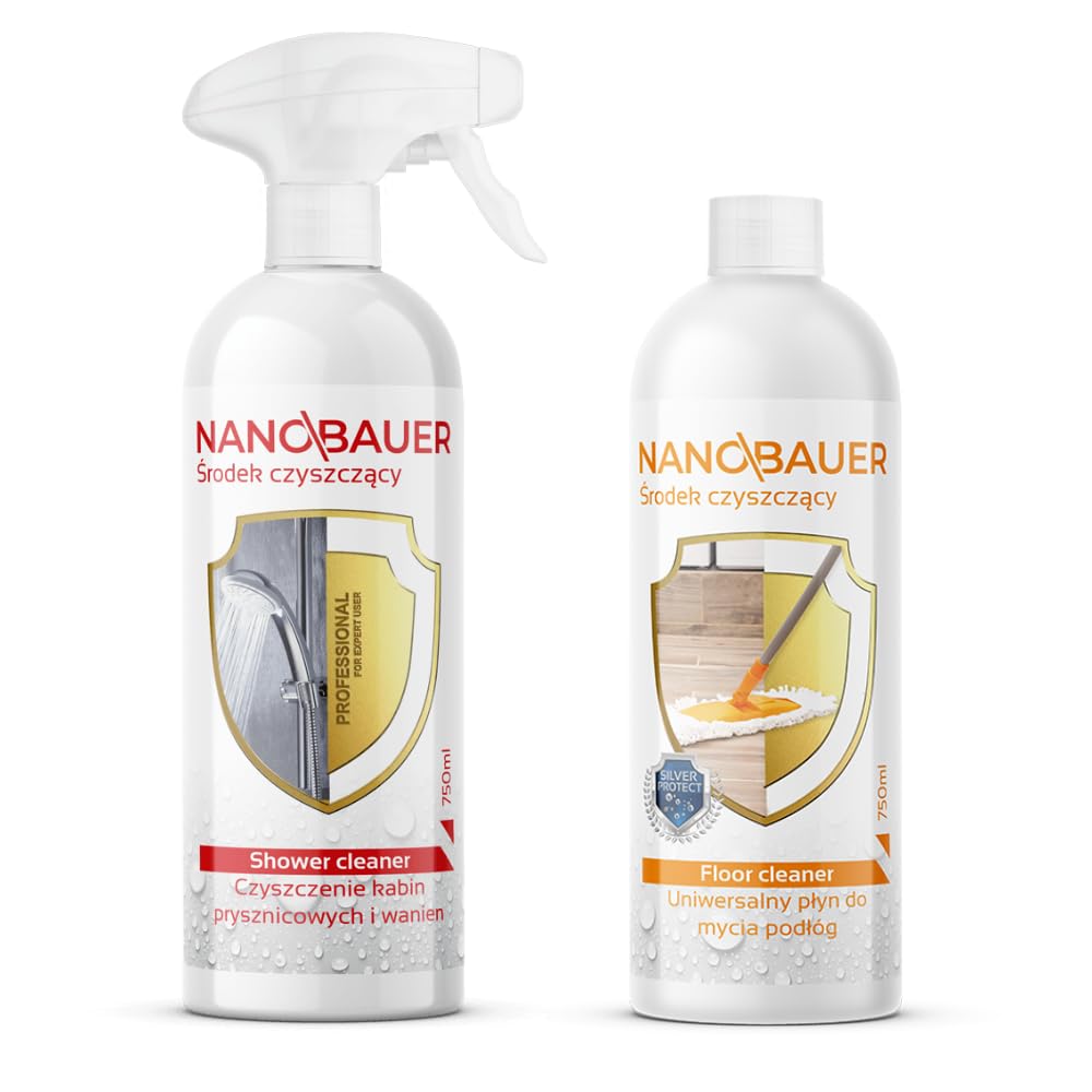 Środek czyszczący do kabin prysznicowych i Płyn do podłóg | NANOBAUER Shower Cleaner 750 ml i Floor Cleaner 750 ml | Środek do usuwania kamienia Płyn do czyszczenia podłóg