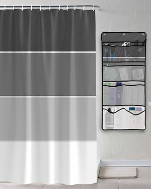 Decorative Shower Curtain Sets Stripe Black Gray Polyester Fabric Waterproof Shower Curtains Modern Geometric Color Block Texture Mesh