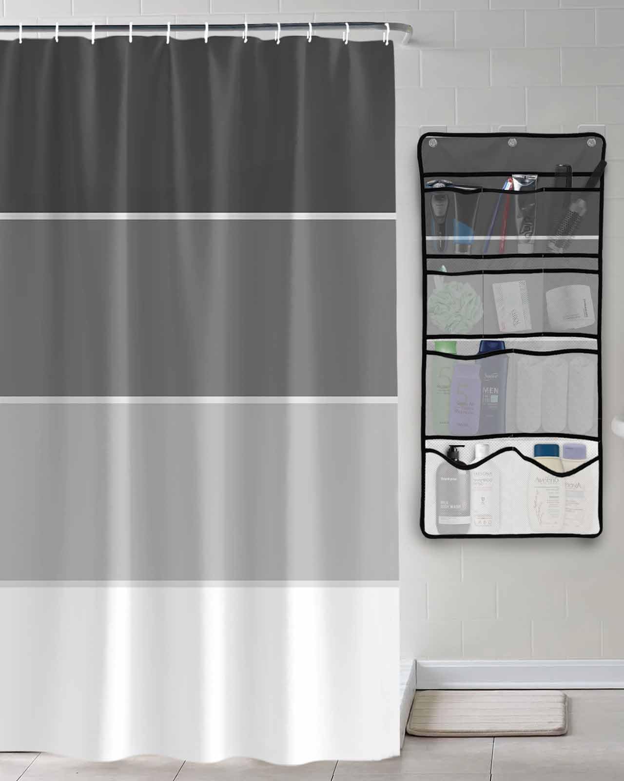 Decorative Shower Curtain Sets Stripe Black Gray Polyester Fabric Waterproof Shower Curtains Modern Geometric Color Block Texture Mesh